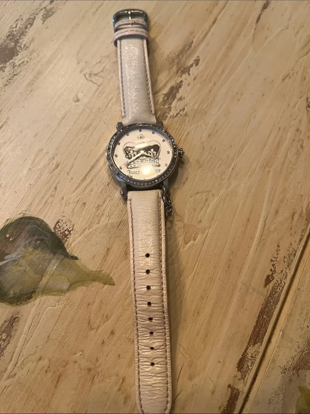 ❤️ 6 for 20 ❤️Juicy Couture Cream Leather Strap Watch with Crystal Accents